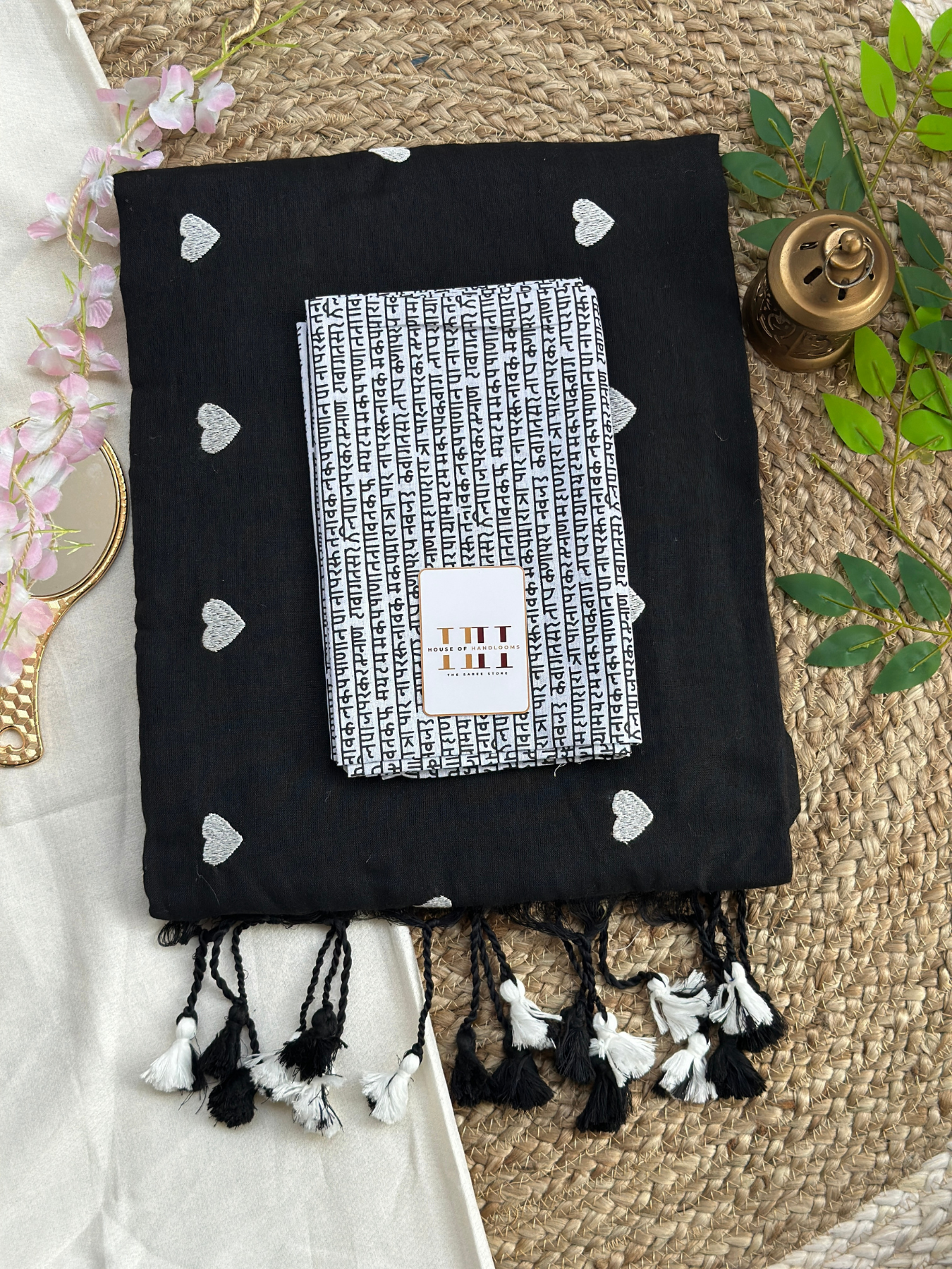 Royal black cotton handloom  saree with gorgeous printed blouse
