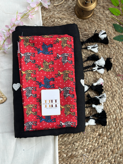 Midnight black saree with kalamkari printed blouse