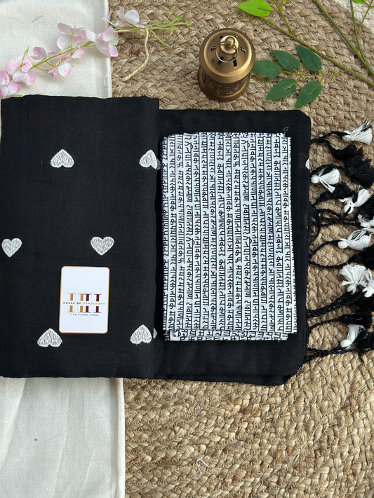 Royal black cotton handloom  saree with gorgeous printed blouse