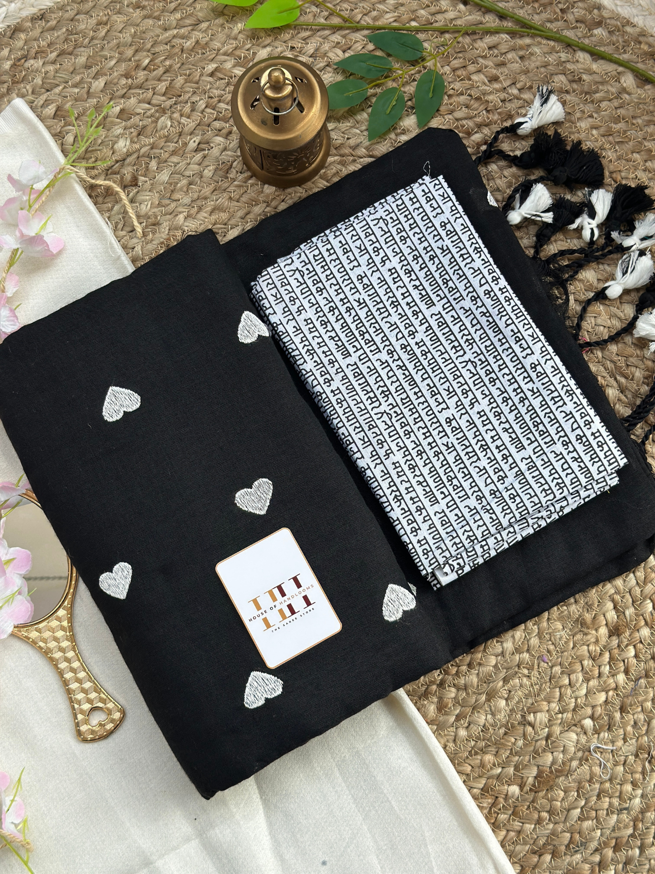 Royal black cotton handloom  saree with gorgeous printed blouse