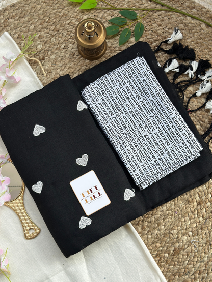 Royal black cotton handloom  saree with gorgeous printed blouse