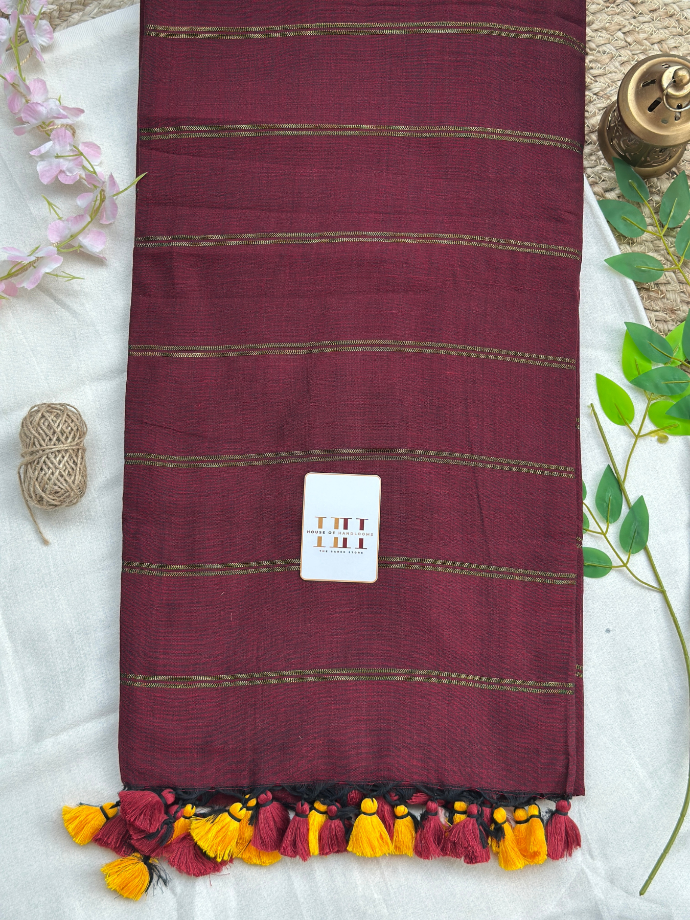 gorgeous maroon dual stripe saree with matching blouse