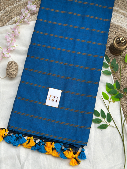 Rama blue dual stripe saree with matching blouse