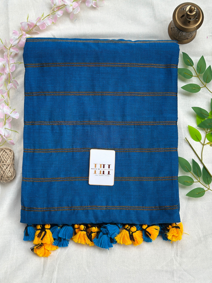 Rama blue dual stripe saree with matching blouse