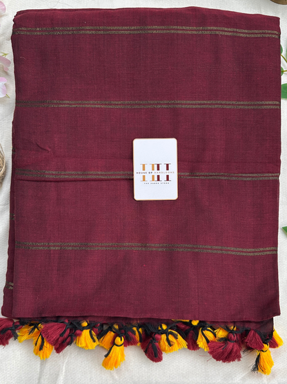 gorgeous maroon dual stripe saree with matching blouse