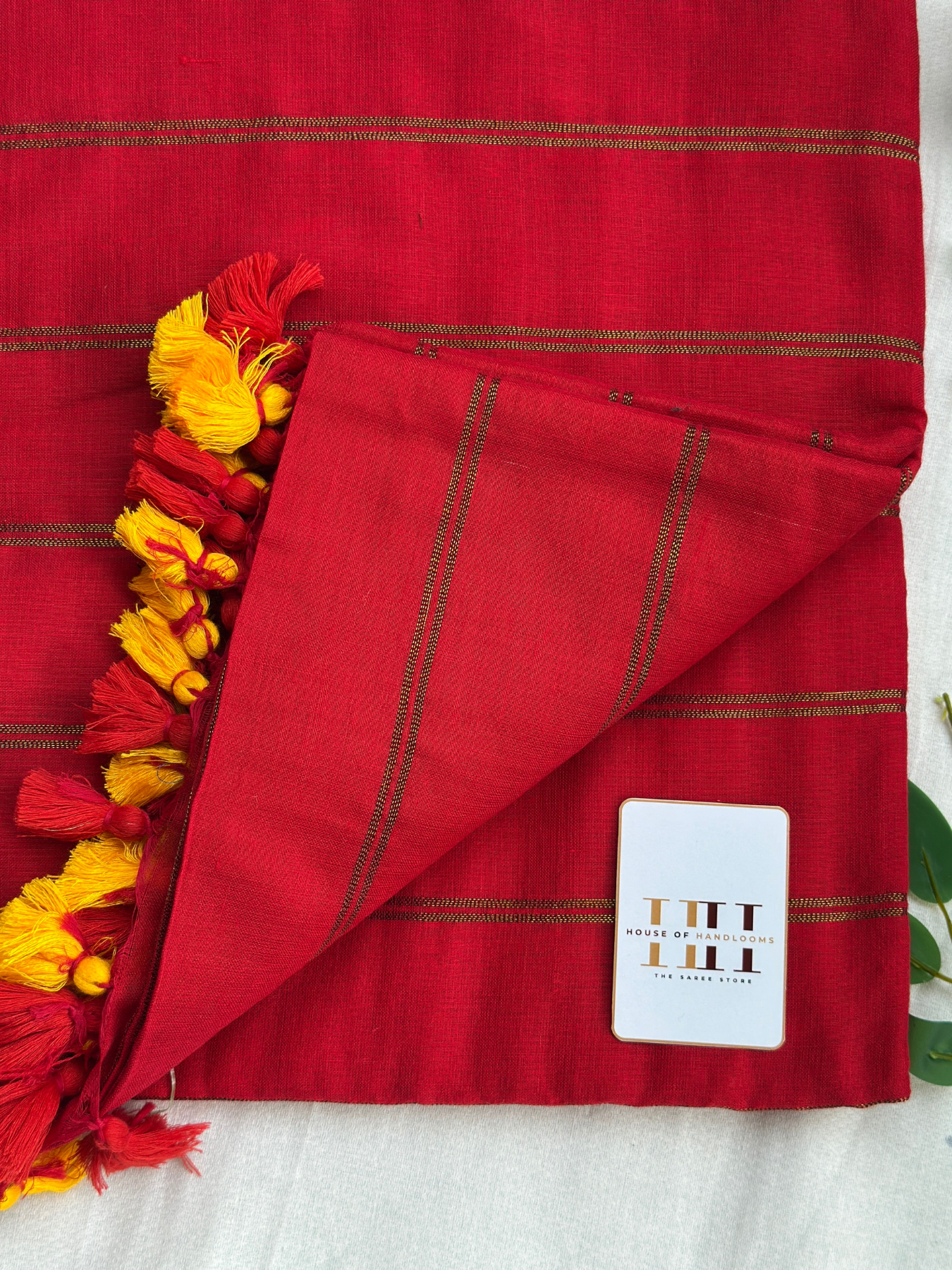 Cherry red zari stripe saree with running blouse