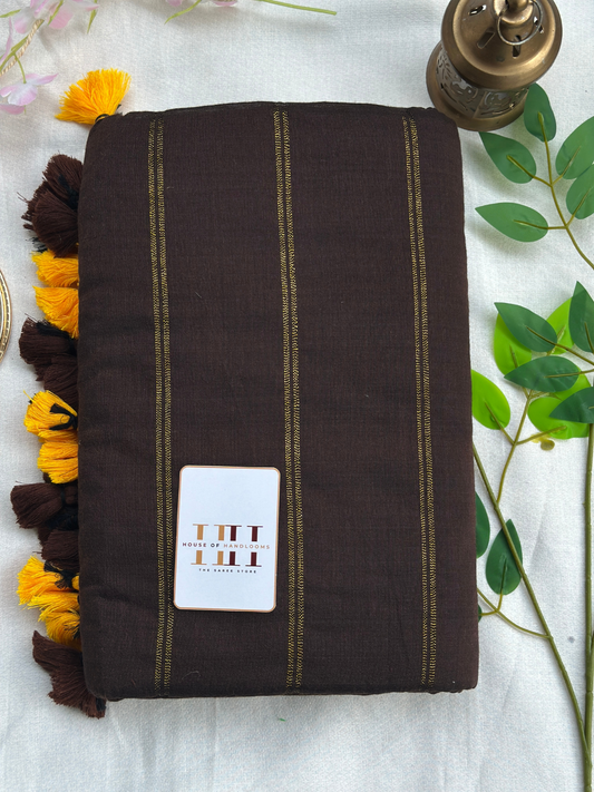 Stylish Brown zari stripe saree with running blouse