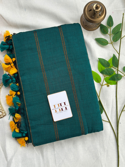 Rama green zari stirpe saree with running blouse