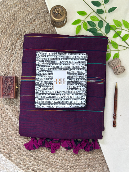 Stunning wine cotton handloom saree with printed blouse