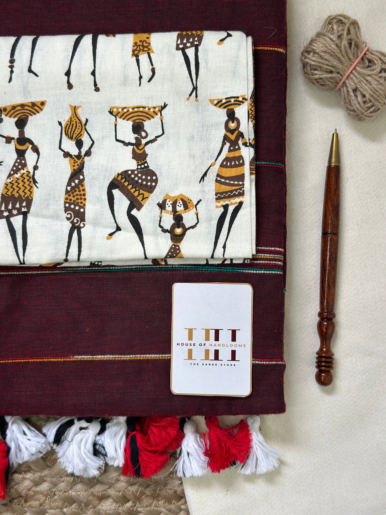 Brown cotton handloom saree with kalamkari printed blouse
