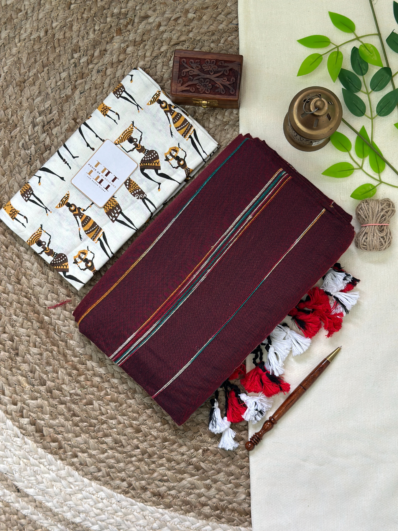 Brown cotton handloom saree with kalamkari printed blouse