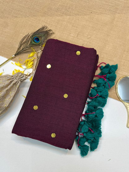 Stylish wine saree with running blouse