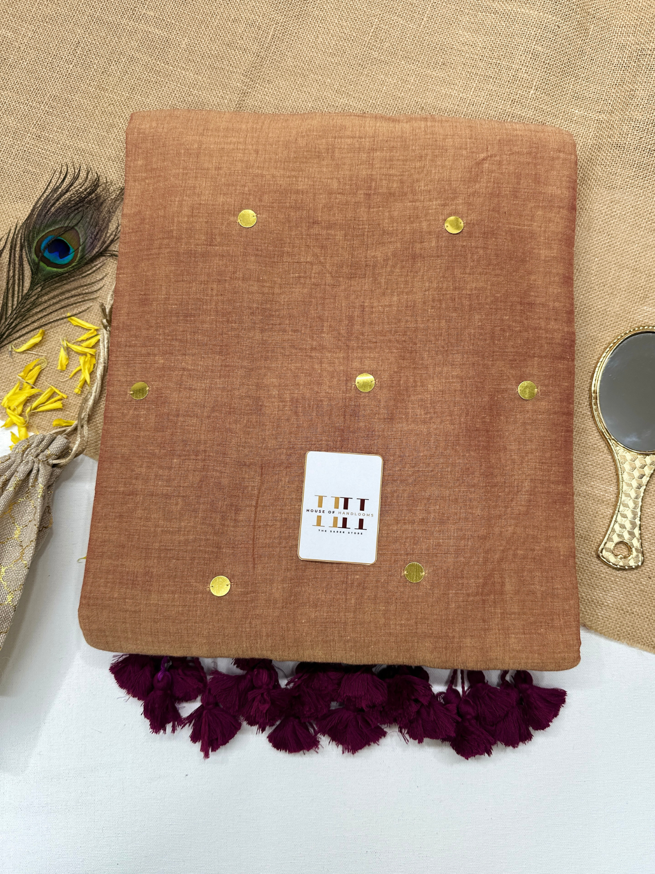 Golden brown saree with matching blouse
