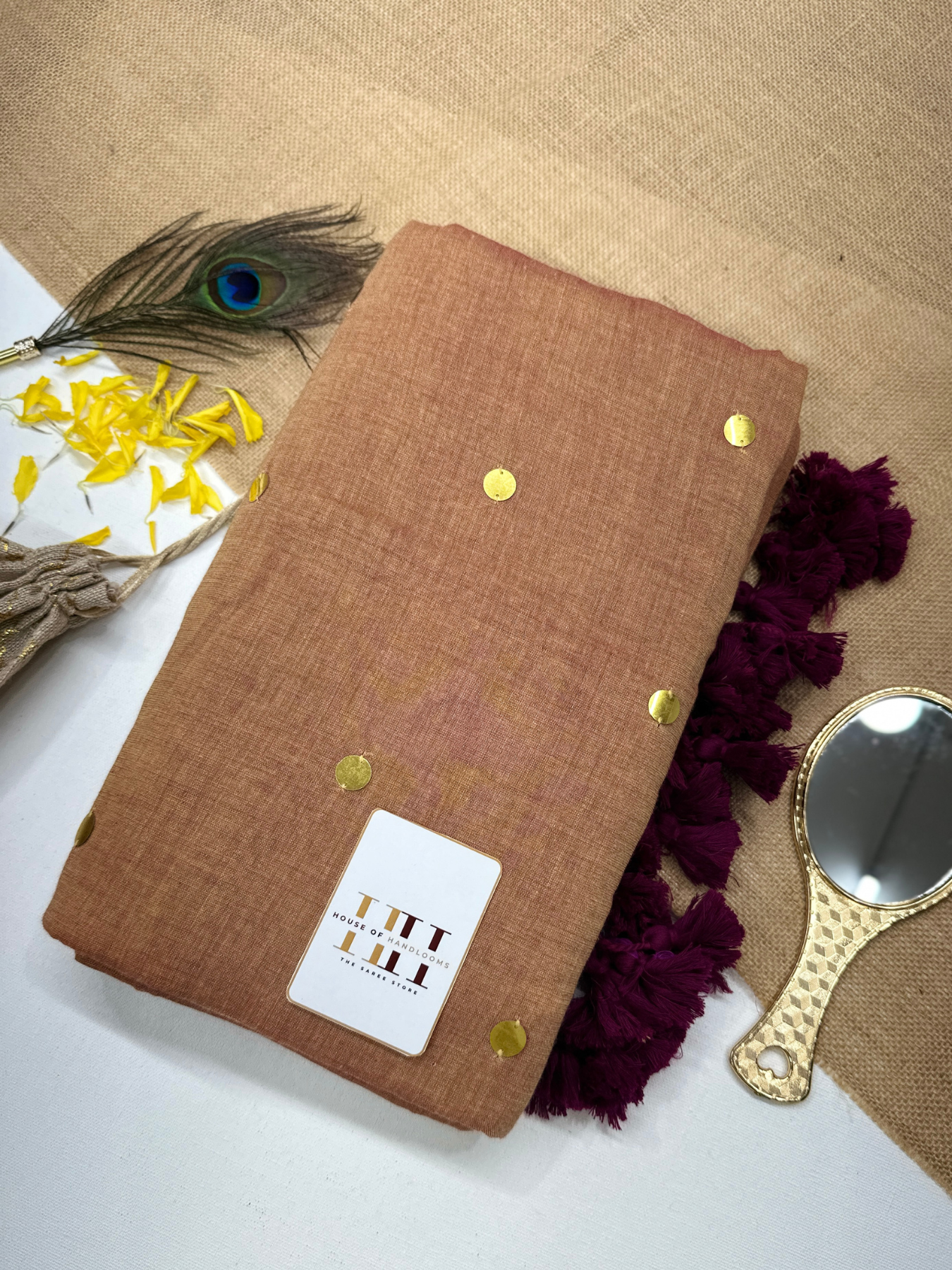 Golden brown saree with matching blouse