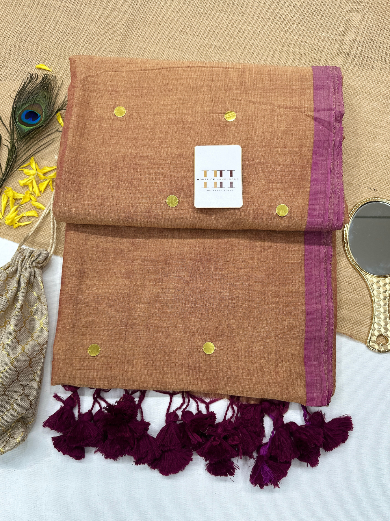 Golden brown saree with matching blouse