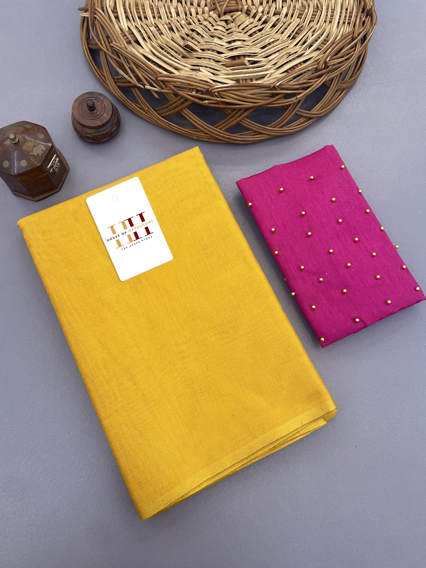 Lemon yellow tissue cotton saree with beautiful pearl work blouse