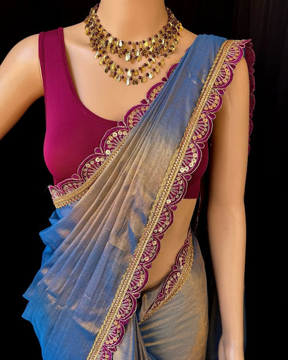 Modern Cotton Tissue Silk Saree With Heavy benglory silk Blouse