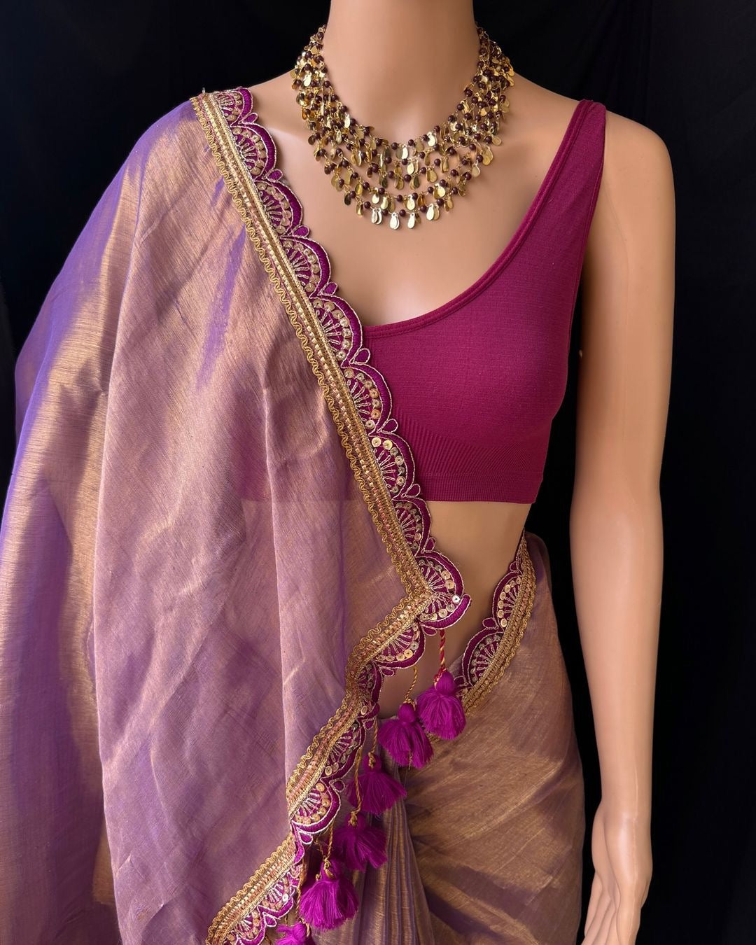 Glamorous Cotton Tissue silk Saree With Heavy benglory Silk Blouse