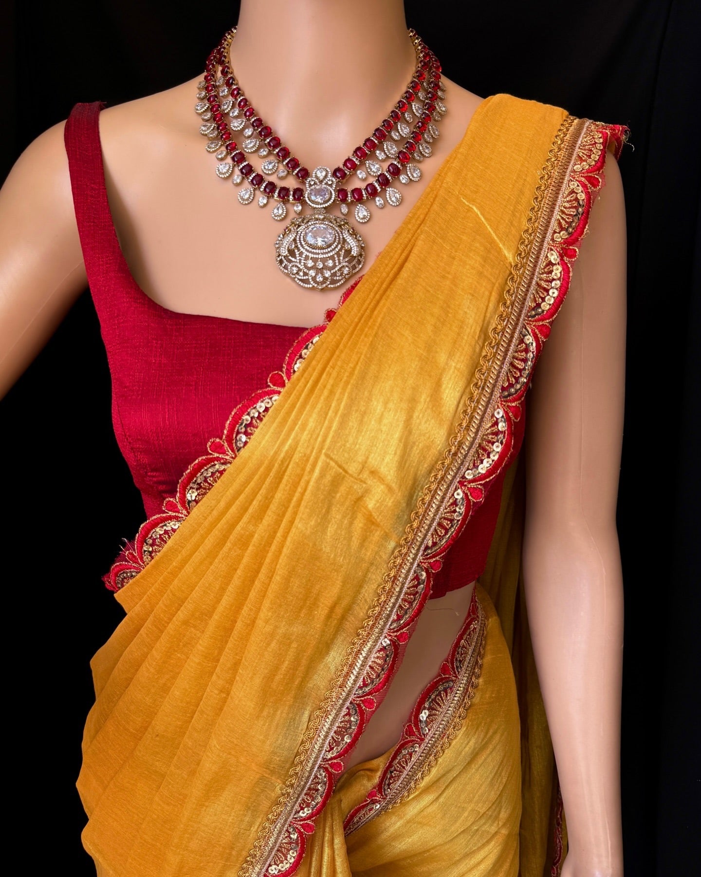 Mustard Yellow Cotton Tissue Silk With Benglory Silk Blouse