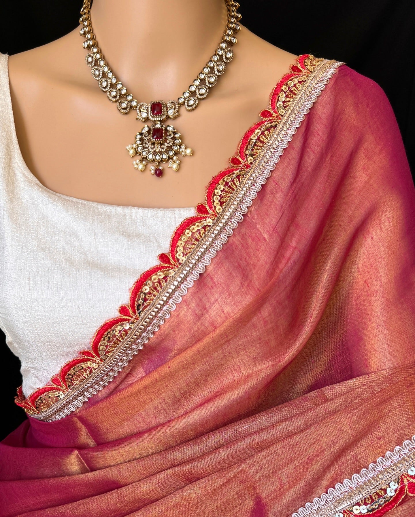 Mahi Red Cotton Tissue Silk Saree With Heavy Benglory Silk Blouse