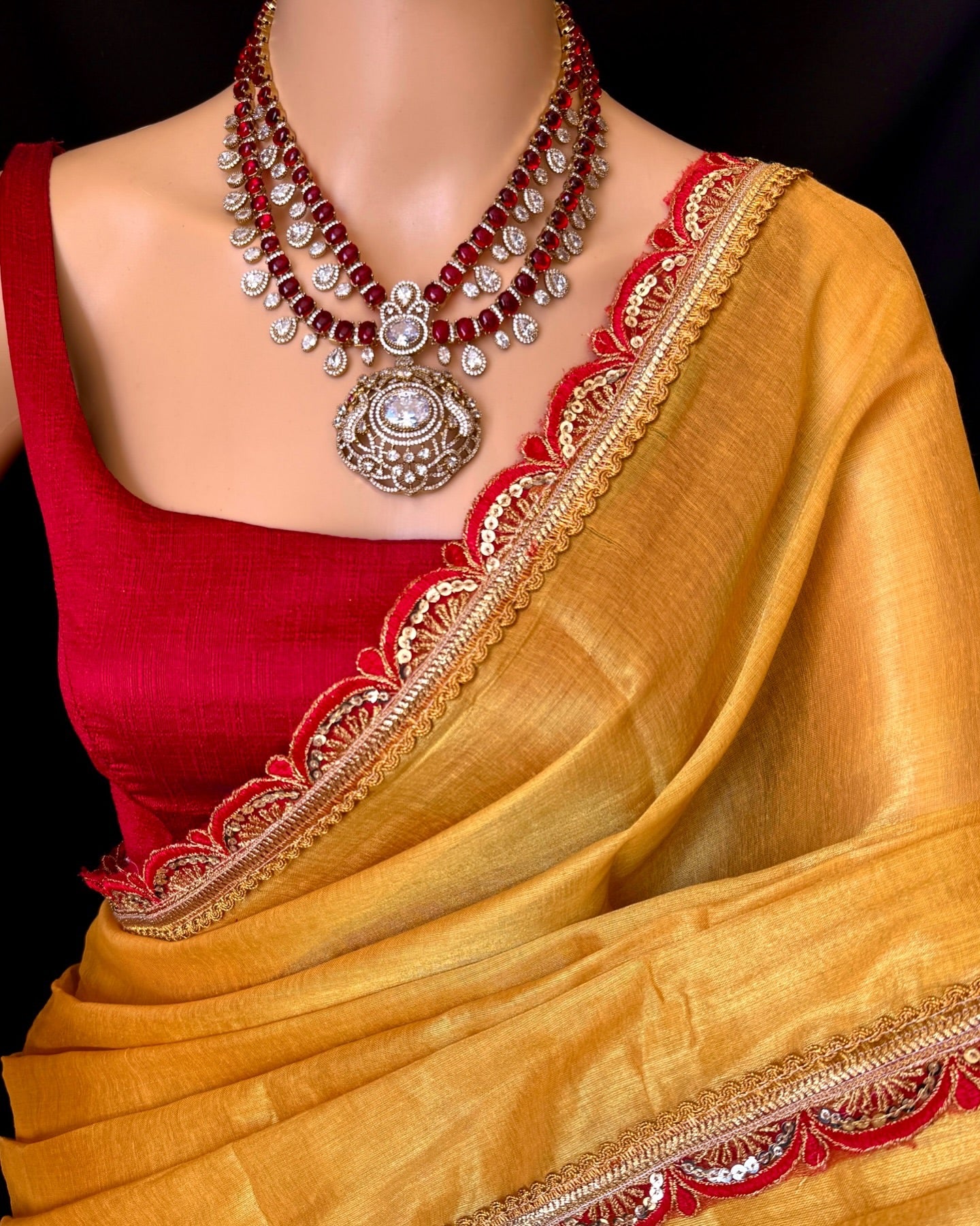 Mustard Yellow Cotton Tissue Silk With Benglory Silk Blouse